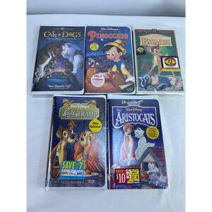 Walt Disney VHS Movie Lot - Cats & Dogs Pinocchio Bambi Lady & The Tramp Aristoc